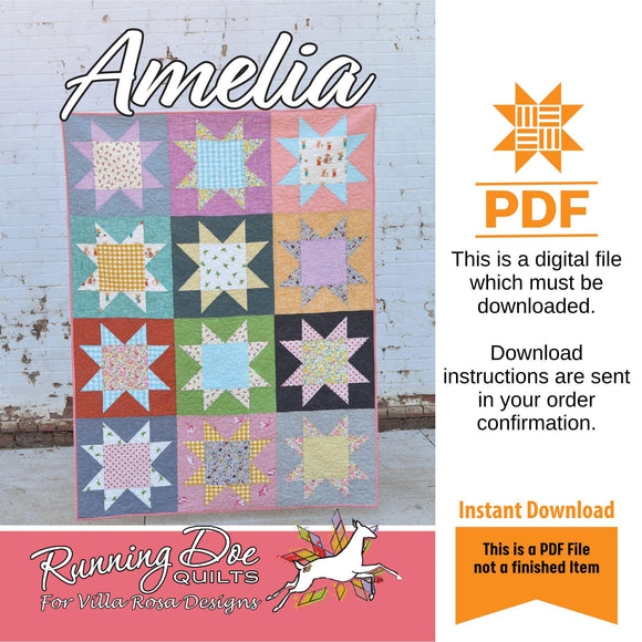 Amelia Pattern Only - INSTANT DIGITAL DOWNLOAD - From Running Doe Quilts for Villa Rosa Designs Size 52 1/2