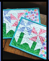 Pinwheelies Snack Mat Quilt Pattern Card by Tricia Lynn Maloney Orphan Quilt Designs for Villa Rosa Designs finished size 8" x 14"