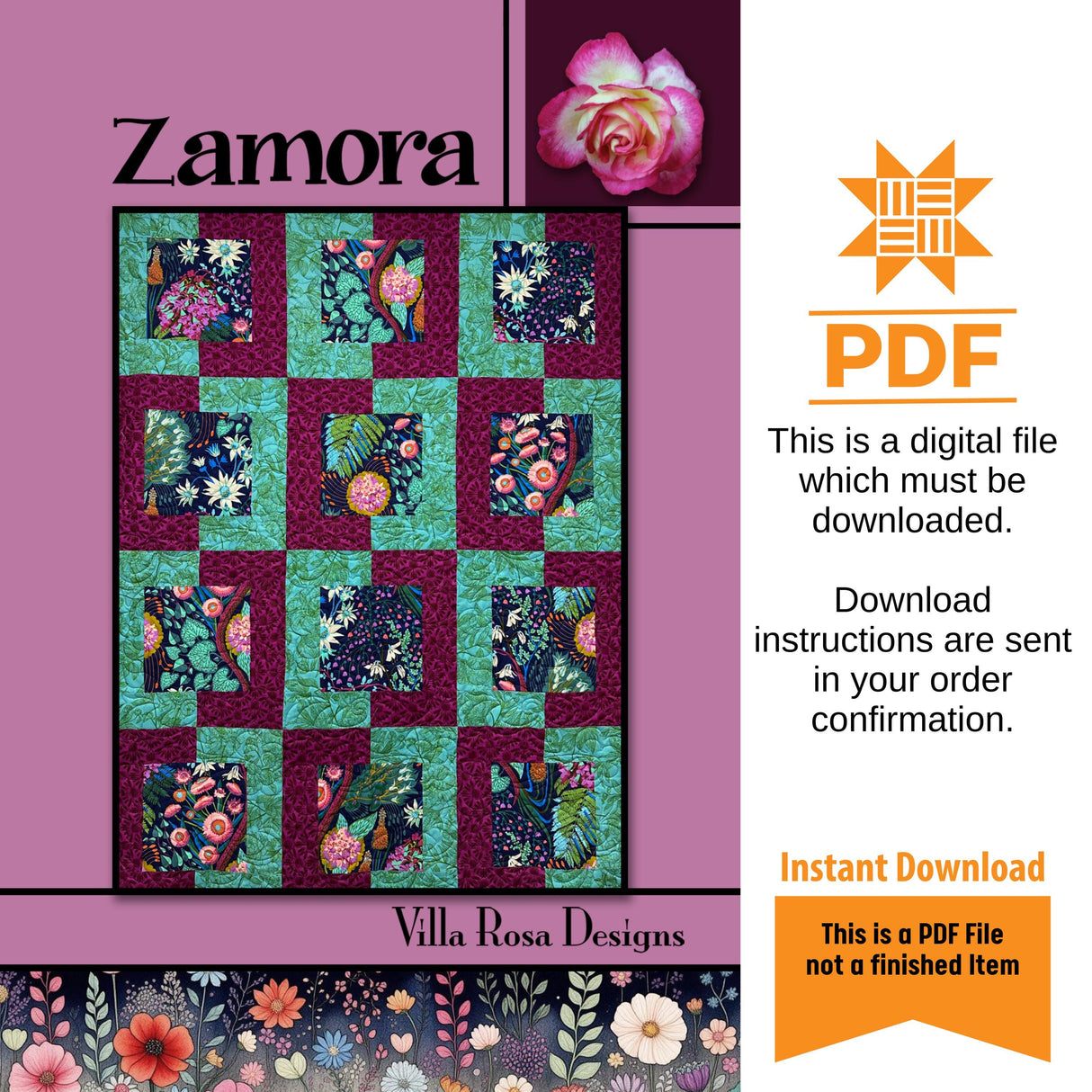 Southern Peach Quilt Pattern Only - INSTANT DIGITAL DOWNLOAD - By Villa Rosa Designs Size 44" x 60"