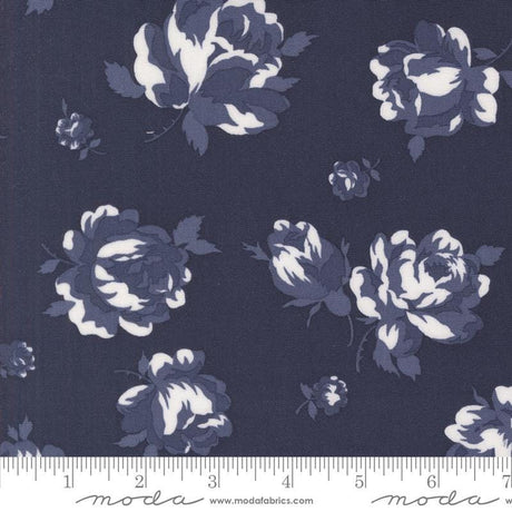 a blue and white flower pattern on a dark blue background