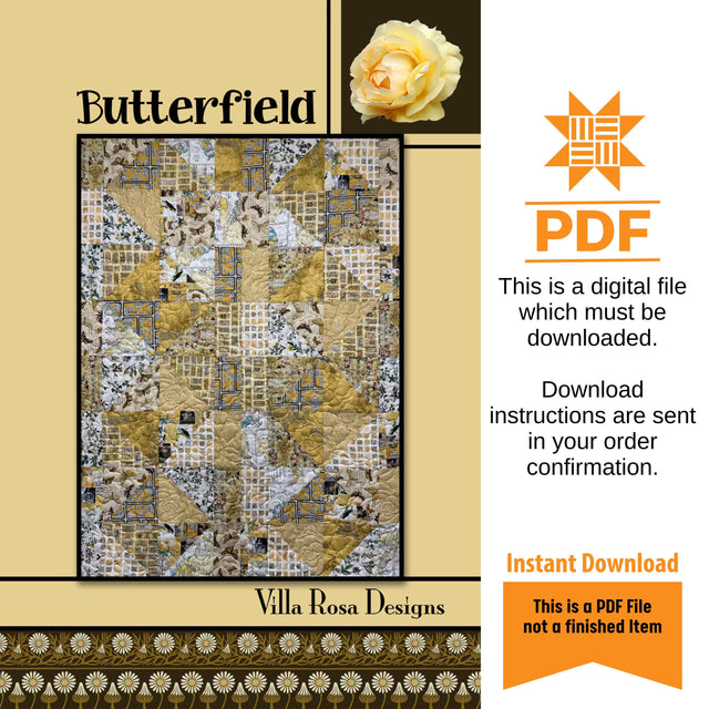 Butterfield Quilt Pattern Only - INSTANT DIGITAL DOWNLOAD - From Villa Rosa Designs 42 in x 56 in