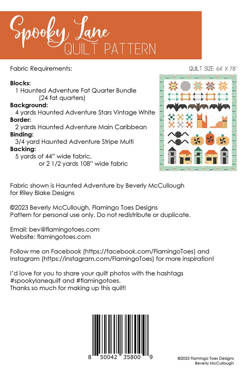 Spooky Lane Quilt Pattern by Beverly McCullough, Flamingo Toes Designs FT-8009A 64" x 78"