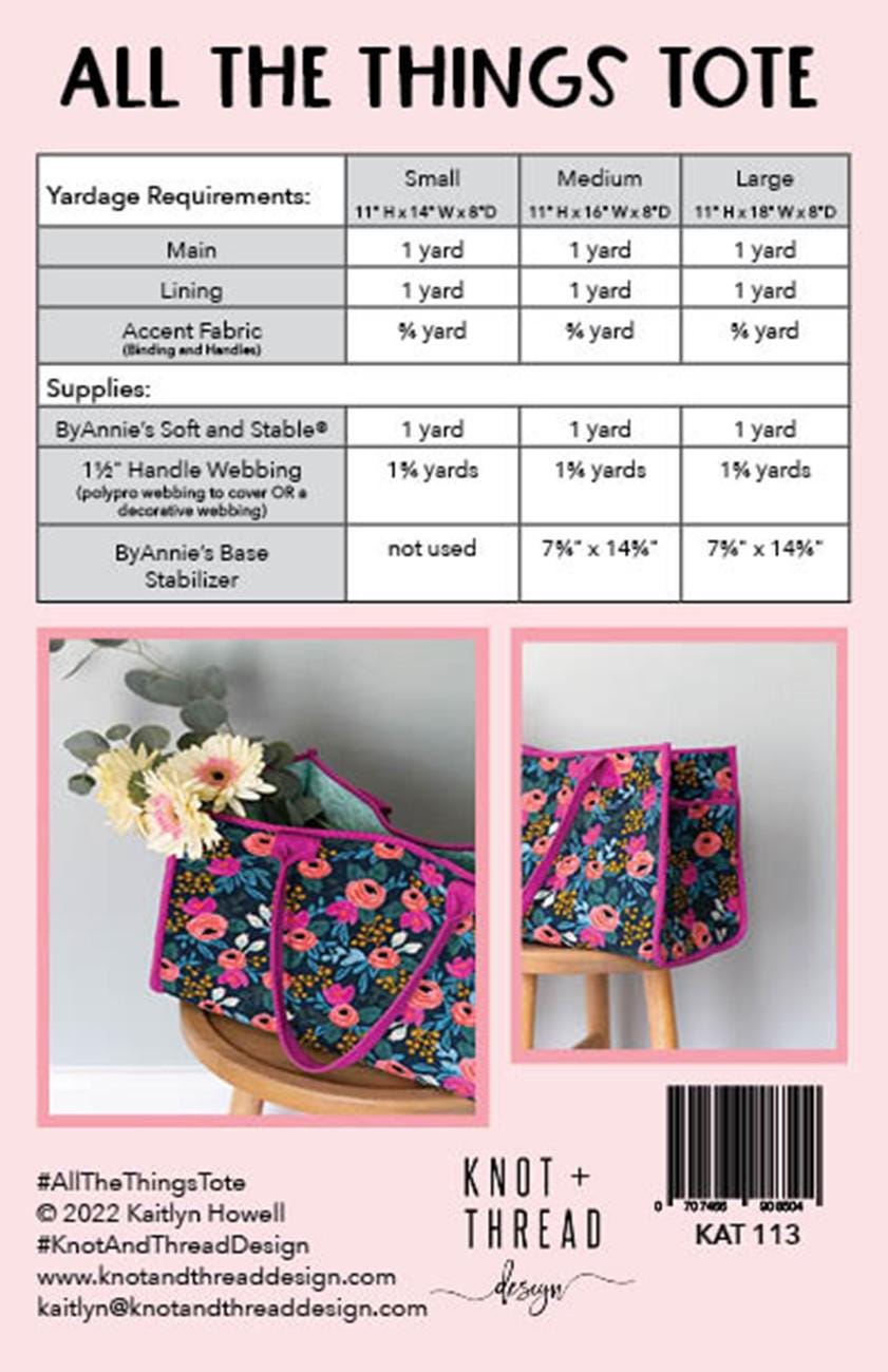 All the Things Tote #KAT113 From Knot and Thread Designs By Kaitlyn Howell, Paper Pattern Only