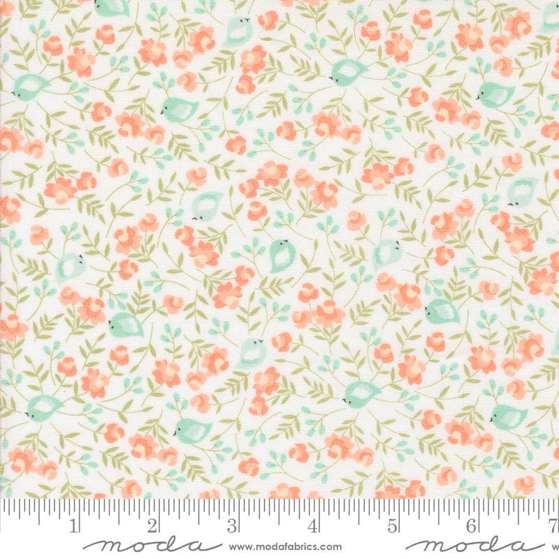 a white background with orange and green flowers