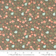 a brown background with pink flowers and birds