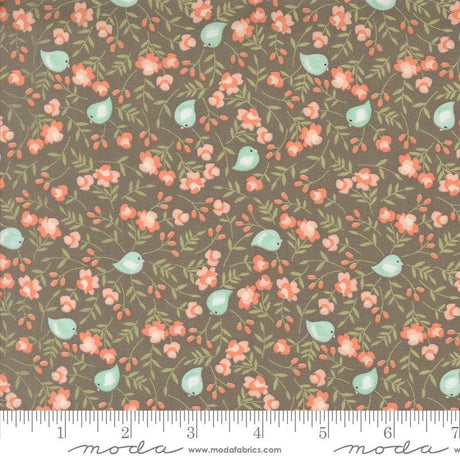 a brown background with pink flowers and birds