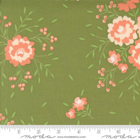a green background with pink flowers and green leaves