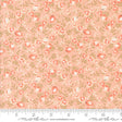 a pink flowered fabric with green leaves and flowers on it