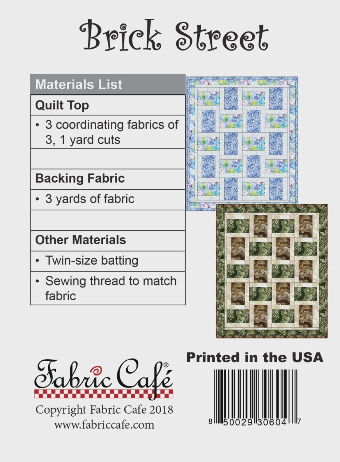 Brickstreet Quilt Pattern by Fabric Cafe Quilt Size 49" x 59" FC092123-01 Bin MP