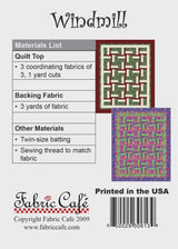Windmill Quilt Pattern by Fabric Cafe Quilt Size 44.5" x 55.5" FC090921-01 Bin MP
