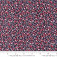 a red and blue floral print on a black background