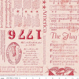 a sheet of music paper with a red and white design