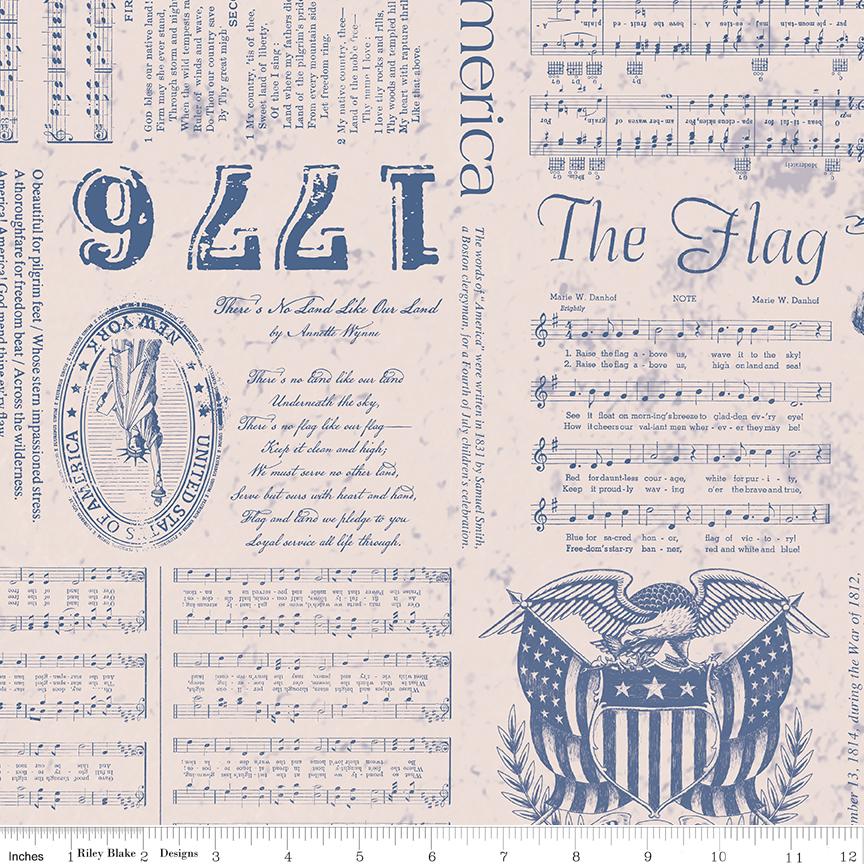a sheet of music with a flag and a seal on it