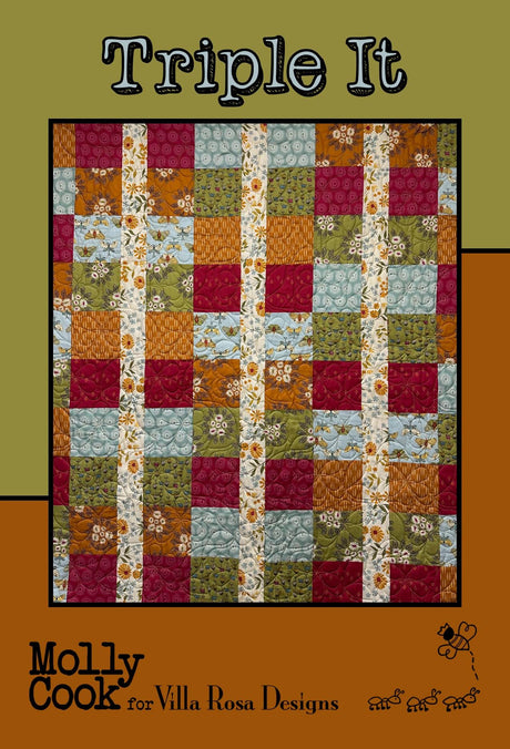 Triple It Quilt Panel Pattern Only - INSTANT DIGITAL DOWNLOAD - From Molly Cook for Villa Rosa Designs Size 51" x 61"