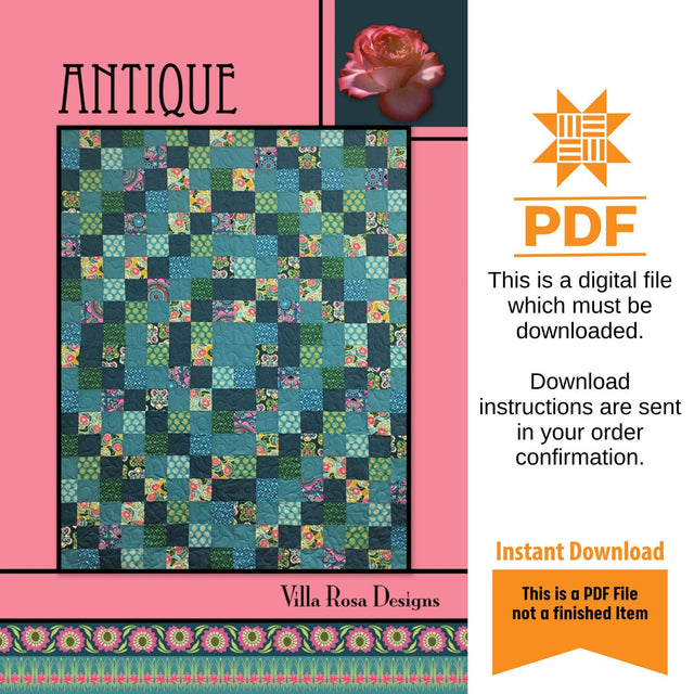 Antique Quilt Pattern - INSTANT DIGITAL DOWNLOAD - From Villa Rosa Designs 56" x 70" uses fat quarters