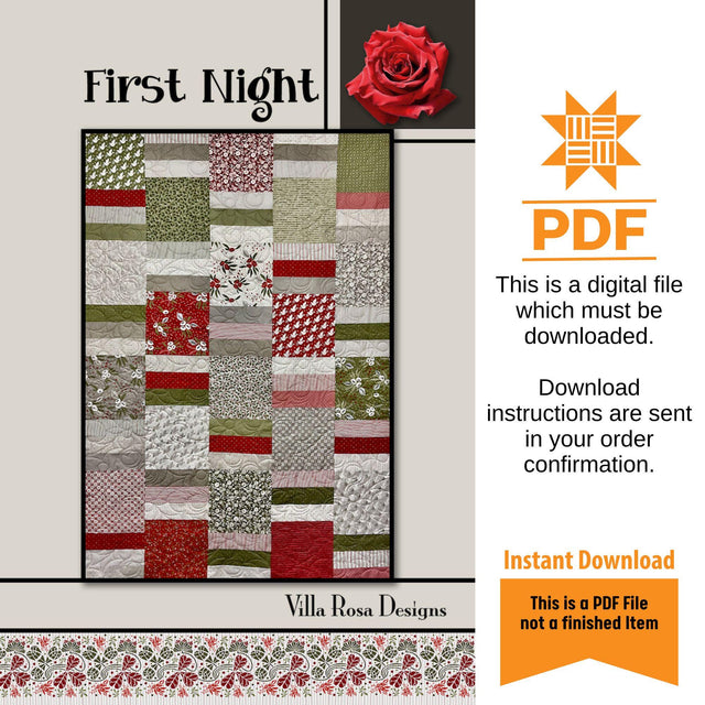 First Night Quilt Pattern - INSTANT DIGITAL DOWNLOAD - From Villa Rosa Designs 48" x 68" uses fat 10 inch squares
