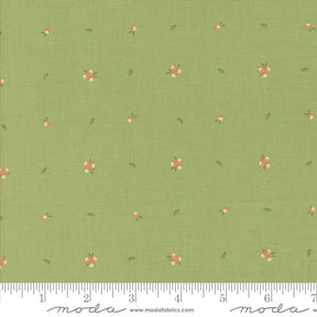 a green fabric with small pink flowers on it