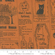 an orange halloween fabric with black cats and pumpkins
