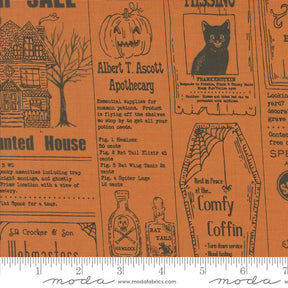 an orange halloween fabric with black cats and pumpkins