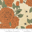 an orange rose on a cream background with green leaves
