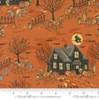 a halloween scene with a house and pumpkins