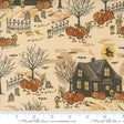 a halloween scene with a house and pumpkins
