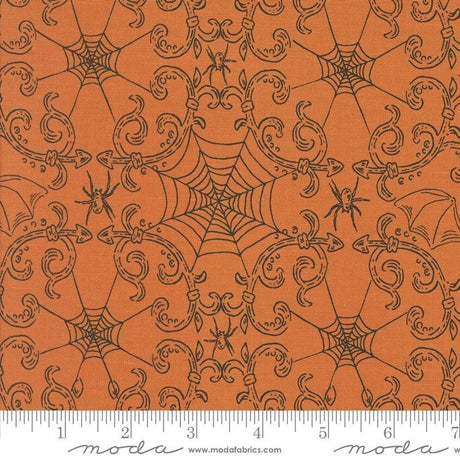 an orange background with a spider web pattern