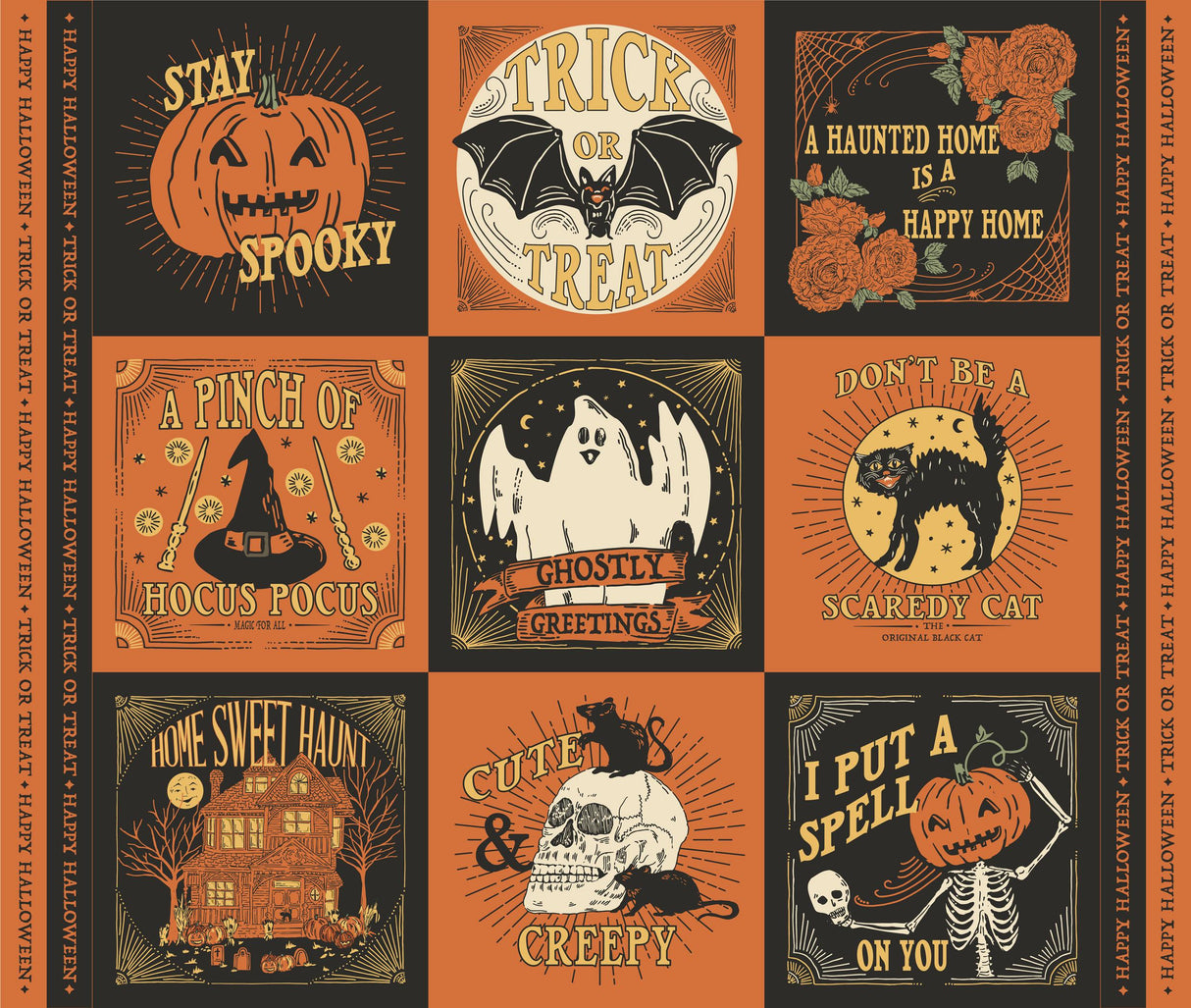 a collection of halloween stickers on an orange background