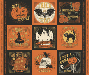 a collection of halloween stickers on an orange background
