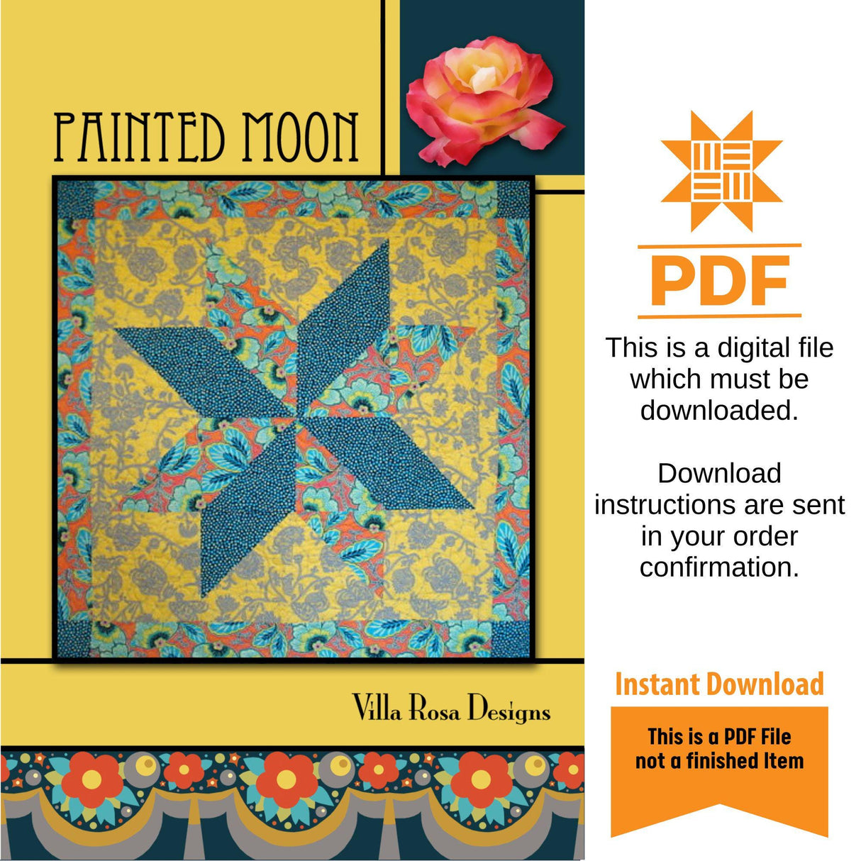 Painted Moon Quilt Pattern - INSTANT DIGITAL DOWNLOAD - From Villa Rosa Designs 49" x 49"
