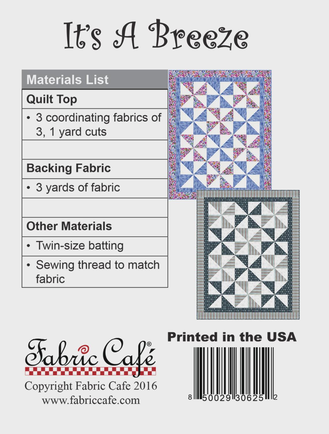 It'a A Breeze Quilt Pattern by Fabric Cafe 46" x 58" FC091826-01 Bin MP