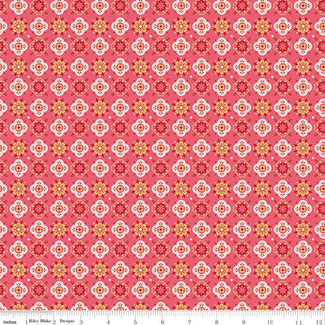 a pink background with orange and white flowers