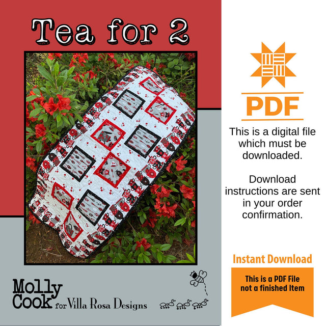 Tea for 2 Table Runner Pattern Only - INSTANT DIGITAL DOWNLOAD - From Molly Cook for Villa Rosa Designs Size 19" x 49"