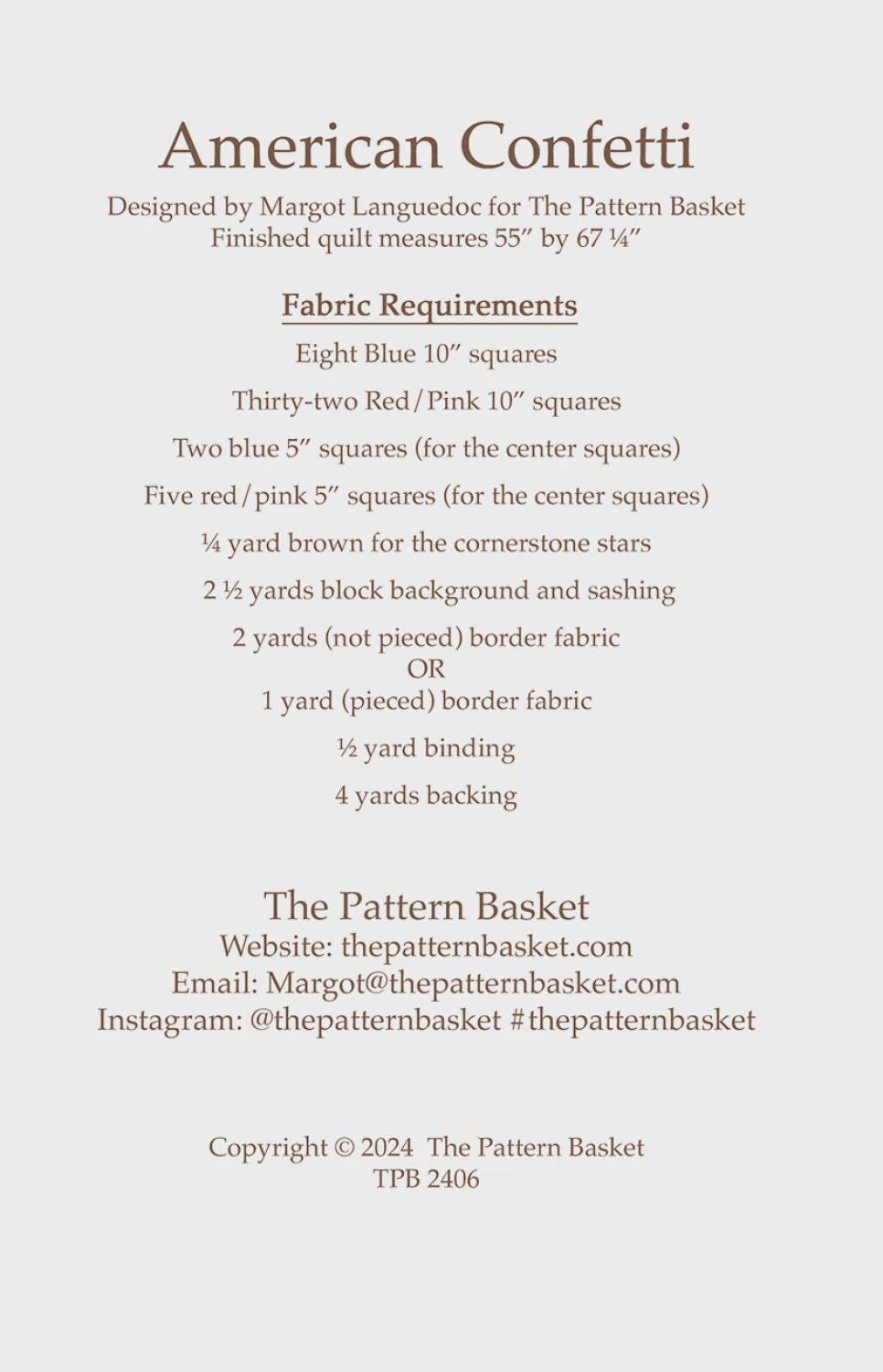 American Confetti by The Pattern Basket, Margot Designs TPB2406 Paper Pattern ONLY