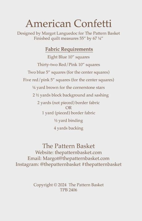 American Confetti by The Pattern Basket, Margot Designs TPB2406 Paper Pattern ONLY