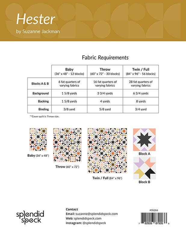 Hester Quilt Paper Pattern SS266 by Suzanne Jackman for Splendid Speck 3 sizes Baby, Throw and Twin
