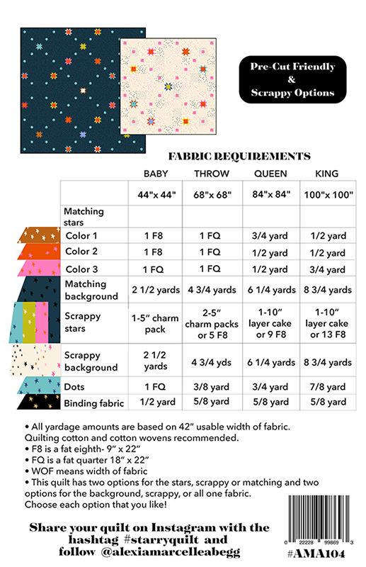 Starry Quilt Pattern by Alexia Marcelle Abegg AMA104 Quilt size: baby, throw, queen, king