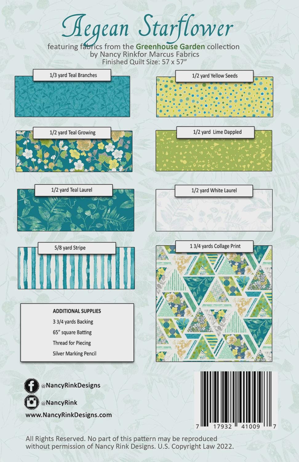 Aegean Starflower Quilt Pattern Only by Nancy Rink Designs, 57x57