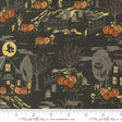 a halloween scene with pumpkins on a black background