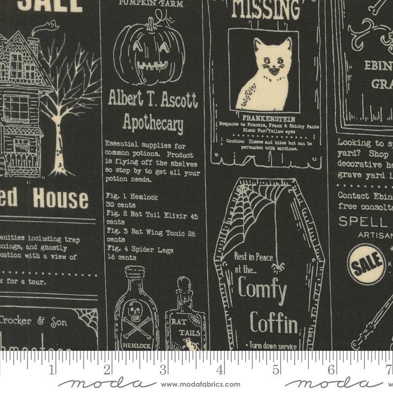 Home Sweet Haunt Vintage Newspaper Midnight 20910-17 by Stacy Iest Hsu for Moda Fabrics Sold in 1/2 yard Increments