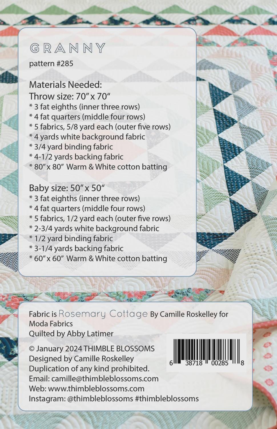 Granny Quilt Printed Pattern Only TBL285 by Camille Roskelley for Thimble Blossoms