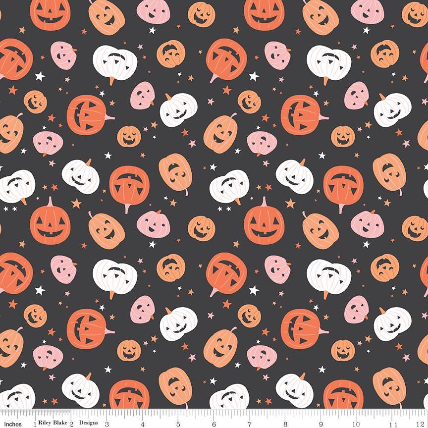 Hey Pumpkin Pumpkins Blush Yardage C16031-Charcoal by My Mind's Eye for Riley Blake Designs Sold in 1/2 yard increments