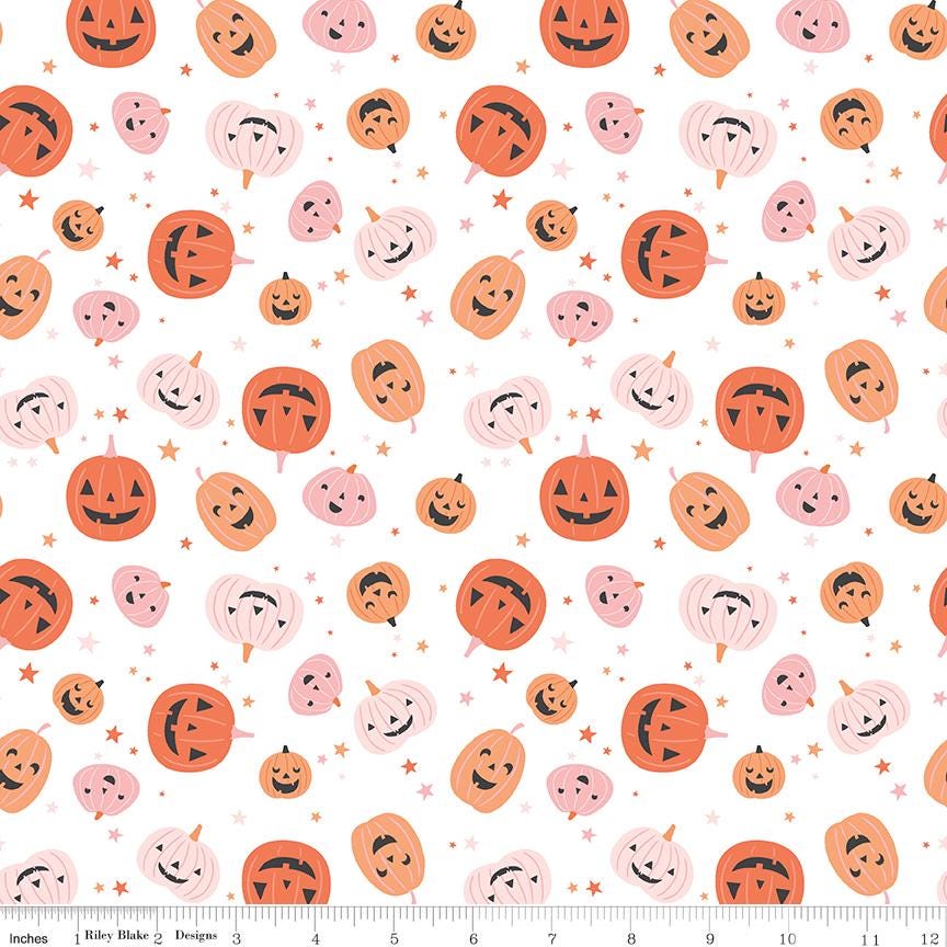 Hey Pumpkin Pumpkins White Yardage C16031-White by My Mind's Eye for Riley Blake Designs Sold in 1/2 yard increments