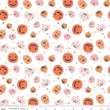Hey Pumpkin Pumpkins White Yardage C16031-White by My Mind's Eye for Riley Blake Designs Sold in 1/2 yard increments