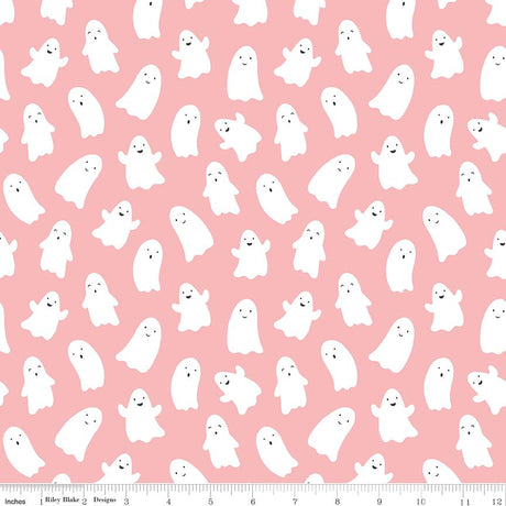 Hey Pumpkin Ghosts Pink Yardage C16032-Pink by My Mind's Eye for Riley Blake Designs Sold in 1/2 yard increments