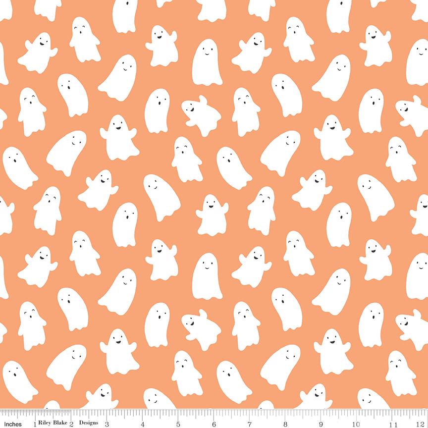 Hey Pumpkin Ghosts Pink Yardage C16032-Pink by My Mind's Eye for Riley Blake Designs Sold in 1/2 yard increments