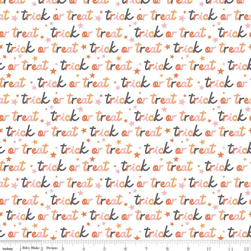 Hey Pumpkin Trick or Treat Yardage C16034-White by My Mind's Eye for Riley Blake Designs Sold in 1/2 yard increments