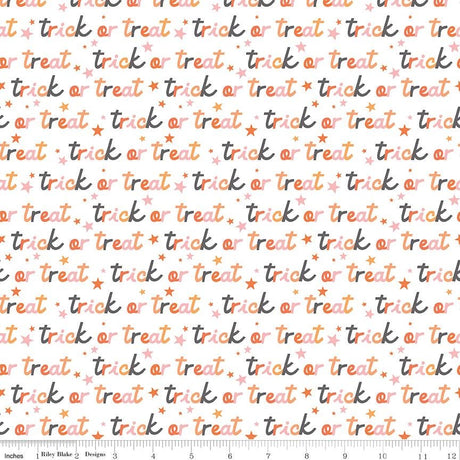 Hey Pumpkin Trick or Treat Yardage C16034-White by My Mind's Eye for Riley Blake Designs Sold in 1/2 yard increments