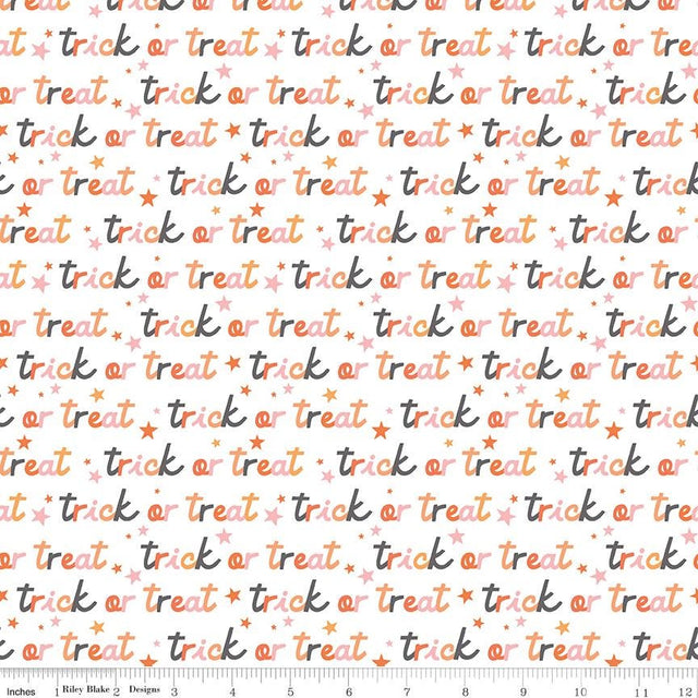 Hey Pumpkin Trick or Treat Yardage C16034-White by My Mind's Eye for Riley Blake Designs Sold in 1/2 yard increments