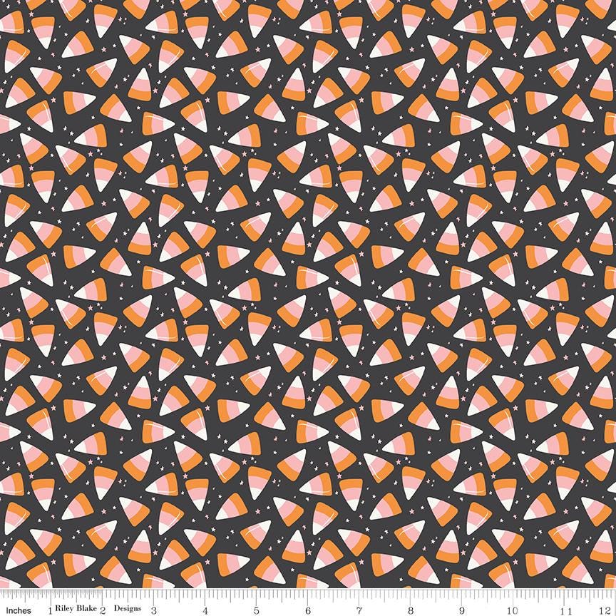 Hey Pumpkin Candy Corn Charcoal Yardage C16035-Charcoal by My Mind's Eye for Riley Blake Designs Sold in 1/2 yard increments